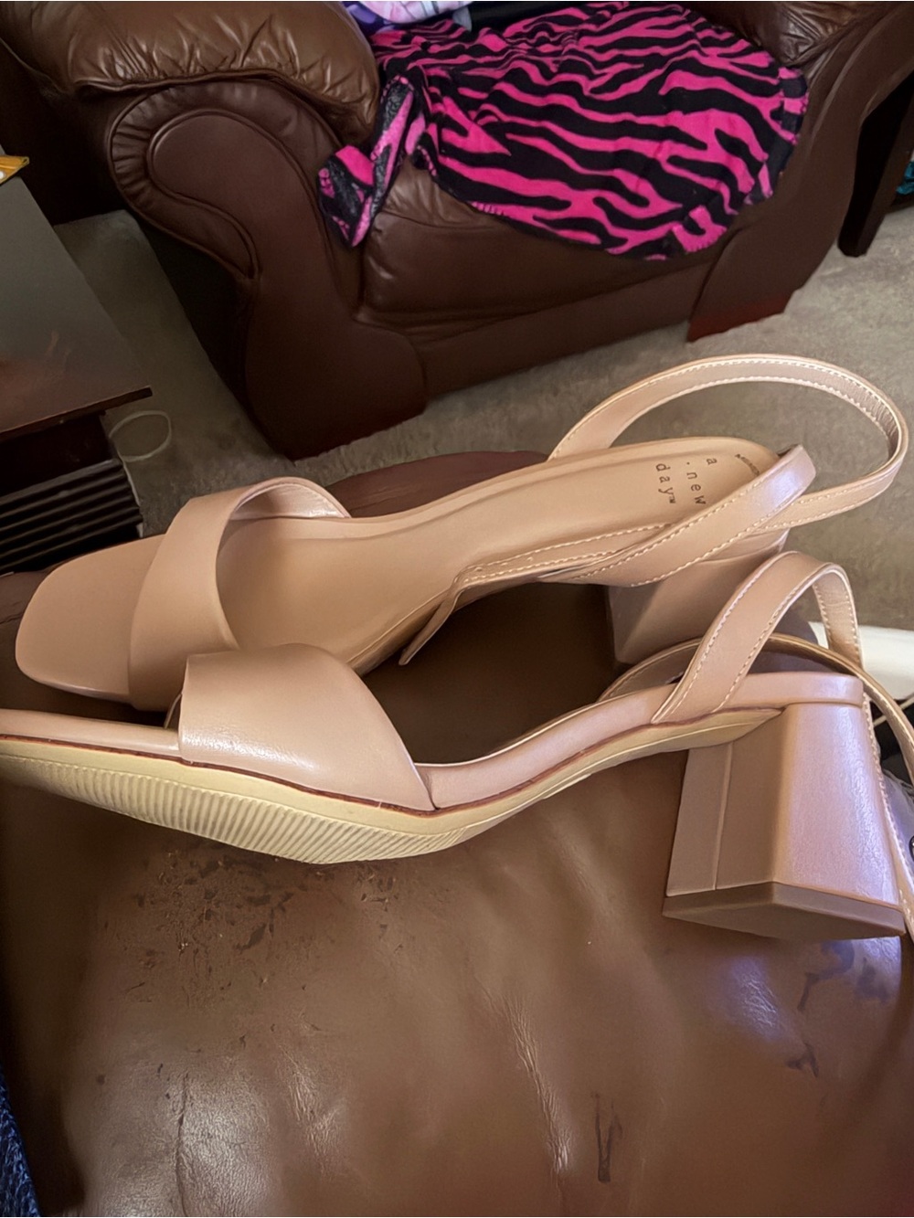 Women’s Nude Block Heel Sandals - Sleek Strappy Design by A New Day Size 8 - Picture 2 of 2